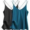 Ekouaer Womens 2-Pack Silk Satin Camisole Tank Top V Neck Sexy Cross Back Spaghetti Strap Cami Sleeveless Lounge Tops S-XXL(Black+blue Green)
