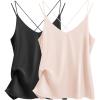 Ekouaer Womens 2-Pack Silk Satin Camisole Tank Top V Neck Sexy Cross Back Spaghetti Strap Cami Sleeveless Lounge Tops S-XXL(Black+champagne)