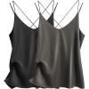 Ekouaer Womens 2-Pack Silk Satin Camisole Tank Top V Neck Sexy Cross Back Spaghetti Strap Cami Sleeveless Lounge Tops S-XXL(Black+dark Grey)