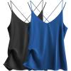 Ekouaer Womens 2-Pack Silk Satin Camisole Tank Top V Neck Sexy Cross Back Spaghetti Strap Cami Sleeveless Lounge Tops S-XXL(Black+snorkel Blue)