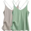 Ekouaer Womens 2-Pack Silk Satin Camisole Tank Top V Neck Sexy Cross Back Spaghetti Strap Cami Sleeveless Lounge Tops S-XXL(Dusty Green+misty Grey)