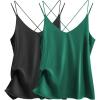 Ekouaer Womens 2-Pack Silk Satin Camisole Tank Top V Neck Sexy Cross Back Spaghetti Strap Cami Sleeveless Lounge Tops S-XXL(Evergreen+black)