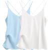 Ekouaer Womens 2-Pack Silk Satin Camisole Tank Top V Neck Sexy Cross Back Spaghetti Strap Cami Sleeveless Lounge Tops S-XXL(Light Blue+white)