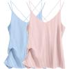 Ekouaer Womens 2-Pack Silk Satin Camisole Tank Top V Neck Sexy Cross Back Spaghetti Strap Cami Sleeveless Lounge Tops S-XXL(Pink Stripe+blue Stripe)