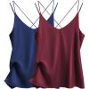 Ekouaer Womens 2-Pack Silk Satin Camisole Tank Top V Neck Sexy Cross Back Spaghetti Strap Cami Sleeveless Lounge Tops S-XXL(Wine Red+navy Blue)
