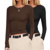 Ekouaer Womens Long Sleeve Shirts Fitted Tops Stretchy Base Layer Basic Tight Thermal Undershirt XS-XXL(Black/Brown)