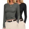 Ekouaer Womens Long Sleeve Shirts Fitted Tops Stretchy Base Layer Basic Tight Thermal Undershirt XS-XXL(Black/Dark Gray)