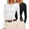 Ekouaer Womens Long Sleeve Shirts Fitted Tops Stretchy Base Layer Basic Tight Thermal Undershirt XS-XXL(Black/White)