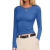 Ekouaer Womens Long Sleeve Shirts Fitted Tops Stretchy Base Layer Basic Tight Thermal Undershirt XS-XXL(Blue)
