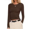 Ekouaer Womens Long Sleeve Shirts Fitted Tops Stretchy Base Layer Basic Tight Thermal Undershirt XS-XXL(Brown)