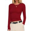 Ekouaer Womens Long Sleeve Shirts Fitted Tops Stretchy Base Layer Basic Tight Thermal Undershirt XS-XXL(Burgundy)