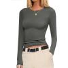 Ekouaer Womens Long Sleeve Shirts Fitted Tops Stretchy Base Layer Basic Tight Thermal Undershirt XS-XXL(Dark Gray)