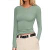 Ekouaer Womens Long Sleeve Shirts Fitted Tops Stretchy Base Layer Basic Tight Thermal Undershirt XS-XXL(Green)