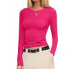 Ekouaer Womens Long Sleeve Shirts Fitted Tops Stretchy Base Layer Basic Tight Thermal Undershirt XS-XXL(Hot Pink)