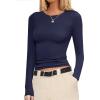 Ekouaer Womens Long Sleeve Shirts Fitted Tops Stretchy Base Layer Basic Tight Thermal Undershirt XS-XXL(Navy Blue)