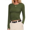 Ekouaer Womens Long Sleeve Shirts Fitted Tops Stretchy Base Layer Basic Tight Thermal Undershirt XS-XXL(Olive Green)