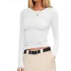 Ekouaer Womens Long Sleeve Shirts Fitted Tops Stretchy Base Layer Basic Tight Thermal Undershirt XS-XXL(White)