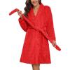 Ekouaer Women’s Robes Short Plush Bathrobe Knee Length Warm Soft Jacquard Robe Winter House Coat with Pockets S-XXL(Red Jacquard)