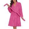 Ekouaer Women’s Robes Short Plush Bathrobe Knee Length Warm Soft Jacquard Robe Winter House Coat with Pockets S-XXL(Rose Pink Jacquard)