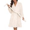 Ekouaer Women’s Robes Short Plush Bathrobe Knee Length Warm Soft Jacquard Robe Winter House Coat with Pockets S-XXL(White Jacquard)