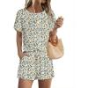 Ekouaer Womens Romper 2026 Summer Casual Short Jumpsuits Beach Vacation Clothes with Pockets(Floral Blue)