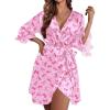 Ekouaer Women’s Satin Robe Valentines Lingerie for Women Kimono Bathrobe Short Ruffle Belted Robes Bridesmaids Sleepwear(01floral Valentine)