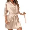 Ekouaer Women’s Satin Robes Sexy Lace Cami Nightwear Silk Bridesmaid Lingerie Kimono 3/4 Sleeve Sleepwear(Champagne)