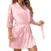 Ekouaer Women’s Satin Robes Sexy Lace Cami Nightwear Silk Bridesmaid Lingerie Kimono 3/4 Sleeve Sleepwear(Pink)