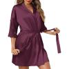 Ekouaer Women’s Satin Robes Sexy Lace Cami Nightwear Silk Bridesmaid Lingerie Kimono 3/4 Sleeve Sleepwear(Plum Red)