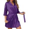 Ekouaer Women’s Satin Robes Sexy Lace Cami Nightwear Silk Bridesmaid Lingerie Kimono 3/4 Sleeve Sleepwear(Purple)