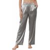 Ekouaer Women’s Silk Satin Pajama Pants Wide Leg Lounge Pants for Women Elastic Waist Pj Bottoms with Side Pockets(Dark Gray)
