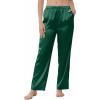 Ekouaer Women’s Silk Satin Pajama Pants Wide Leg Lounge Pants for Women Elastic Waist Pj Bottoms with Side Pockets(Dark Green)