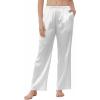 Ekouaer Women’s Silk Satin Pajama Pants Wide Leg Lounge Pants for Women Elastic Waist Pj Bottoms with Side Pockets(White)