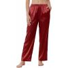 Ekouaer Women’s Silk Satin Pajama Pants Wide Leg Lounge Pants for Women Elastic Waist Pj Bottoms with Side Pockets(Wine Red)