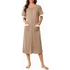 Ekouaer Zip Up Robes for Women Long Waffle Knit Bathrobe Lightweight house coat Soft Full Length Nightgown with Pockets S-3XL(Khaki)