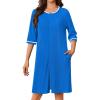 Ekouaer Zip Up Robes for Women Short Waffle Bathrobe Lightweight house coat 3/4 Sleeve Soft Nightgown with Pockets S-3XL(Blue)