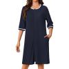 Ekouaer Zip Up Robes for Women Short Waffle Bathrobe Lightweight house coat 3/4 Sleeve Soft Nightgown with Pockets S-3XL(Dark Blue)