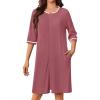 Ekouaer Zip Up Robes for Women Short Waffle Bathrobe Lightweight house coat 3/4 Sleeve Soft Nightgown with Pockets S-3XL(Gray Purple)