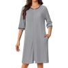 Ekouaer Zip Up Robes for Women Short Waffle Bathrobe Lightweight house coat 3/4 Sleeve Soft Nightgown with Pockets S-3XL(Light Gray)