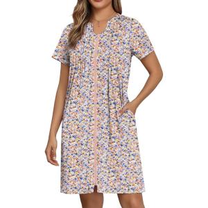 EKOUAER Women Zipper Robes Short Bathrobe Lightweight Mumu Duster House Coat with Pockets Soft Moo Moo Nightgown(Floral Pink)