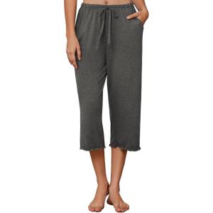 EKOUAER Womens Capri Pajama Pants Wide Leg Lounge Sleep Pants Soft Comfy Drawstring Pj Bottoms with Pockets(Dark Heather Gray)