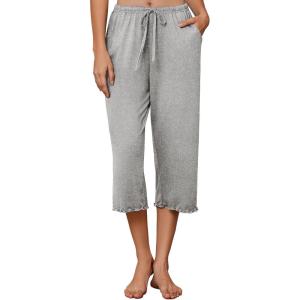 EKOUAER Womens Capri Pajama Pants Wide Leg Lounge Sleep Pants Soft Comfy Drawstring Pj Bottoms with Pockets(Pale Heather Gray)