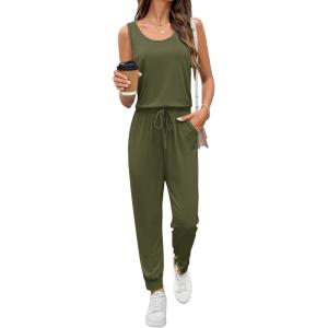 Ekouaer Jumpsuits for Women Casual Sleeveless 2026 Summer Romper Dressy Vacation One Piece Outfits Fashion Travel Clothes(Army Green)