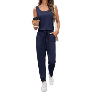 Ekouaer Jumpsuits for Women Casual Sleeveless 2026 Summer Romper Dressy Vacation One Piece Outfits Fashion Travel Clothes(Navy Blue)