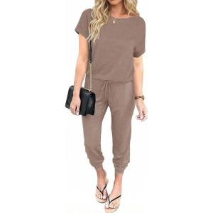 Ekouaer Jumpsuits for Women Dressy Summer Romper Casual Spring Vacation Outfits 2026 One Piece Travel Clothes(Coffee)