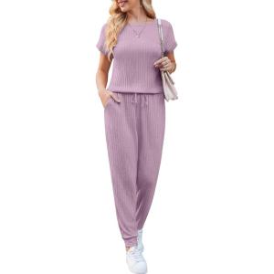 Ekouaer Jumpsuits for Women Dressy Summer Romper Ribbed Knit Casual Travel Outfits 2026 Vacation Beach Clothes(Dark Purple)