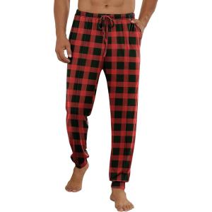 Ekouaer Men’s Pajama Pants Ultra Lightweight Pjs Bottoms Soft Sleep Jogger Pants with Pocket Drawstring(Red Plaid)