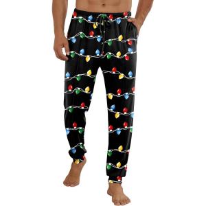 Ekouaer Men’s Pajama Pants Ultra Lightweight Pjs Bottoms Soft Sleep Jogger Pants with Pocket Drawstring(Xmas Light Bulbs)