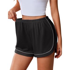 Ekouaer Pajama Shorts Women Soft Sleep Shorts Casual Lounge Shorts Cute High Waist Pajama Bottom Comfy Split Side Pj Bottom(Black)
