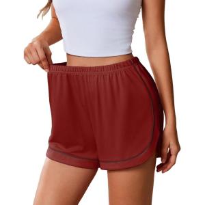 Ekouaer Pajama Shorts Women Soft Sleep Shorts Casual Lounge Shorts Cute High Waist Pajama Bottom Comfy Split Side Pj Bottom(Wine Red)